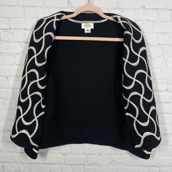 Talbots Wool Jacket Women Size PM Black Ivory Brading Zip Long Sleeve Preppy - Picture 9 of 12